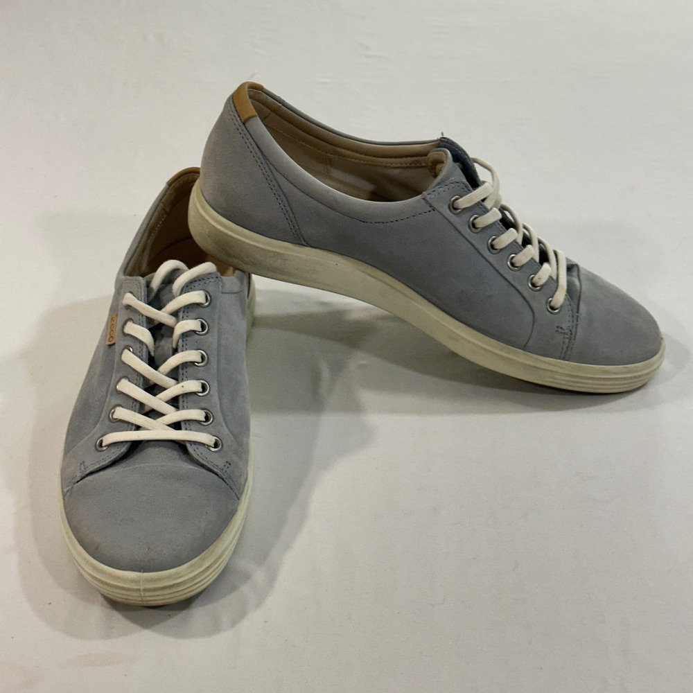 ECCO Soft 7 Womens 11 EU 42 Blue Grey Nubuck Leather Lace Up Sneakers